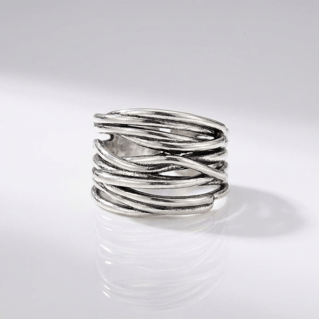 ANELLO IN ZIRCONIA IMPILATA ARGENTO - (REGOLABILE)