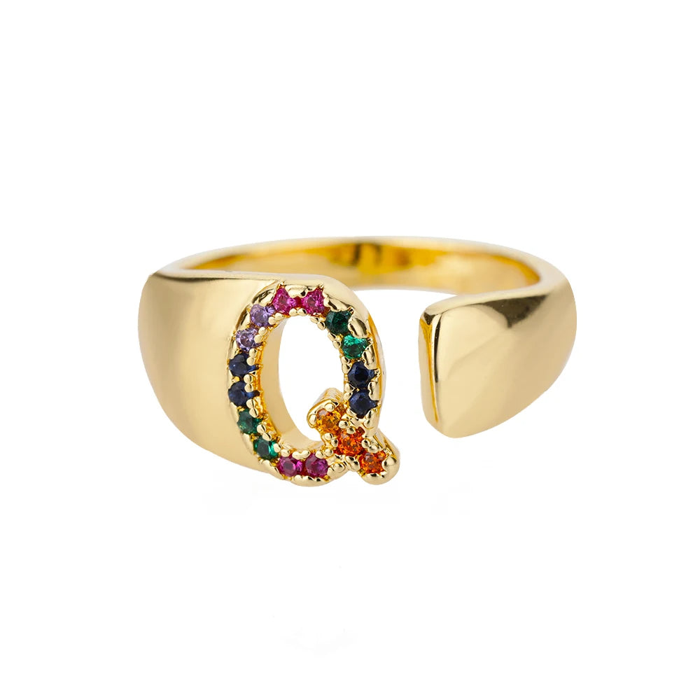 Anello color oro con Lettera Personalizzata (Regolabile)