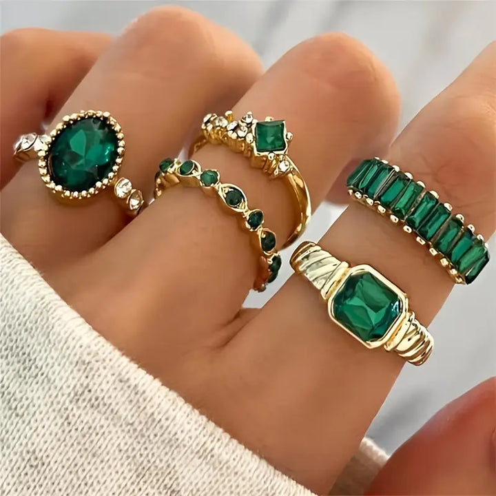 Set di Anelli Pietra Verde Imperiale