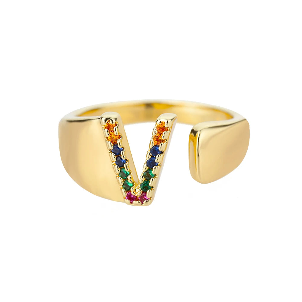 Anello color oro con Lettera Personalizzata (Regolabile)