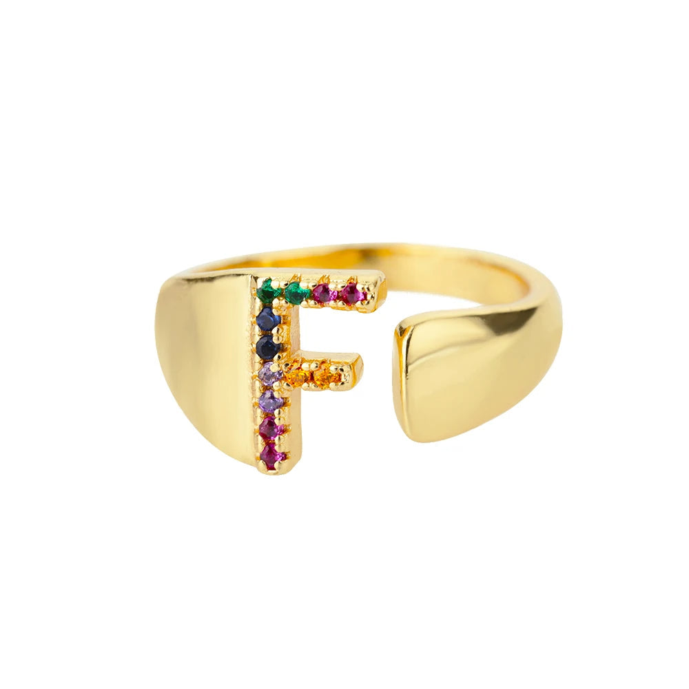 Anello color oro con Lettera Personalizzata (Regolabile)