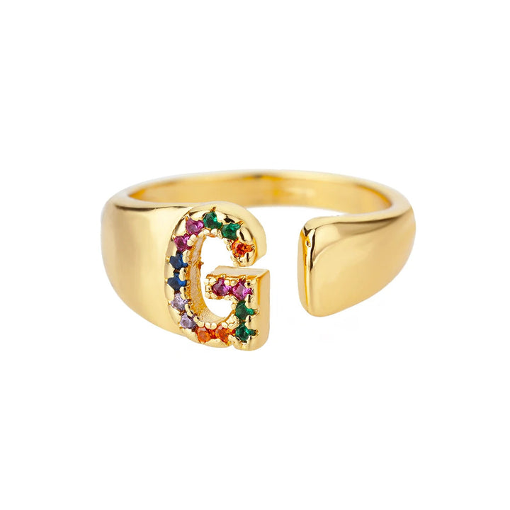 Anello color oro con Lettera Personalizzata (Regolabile)