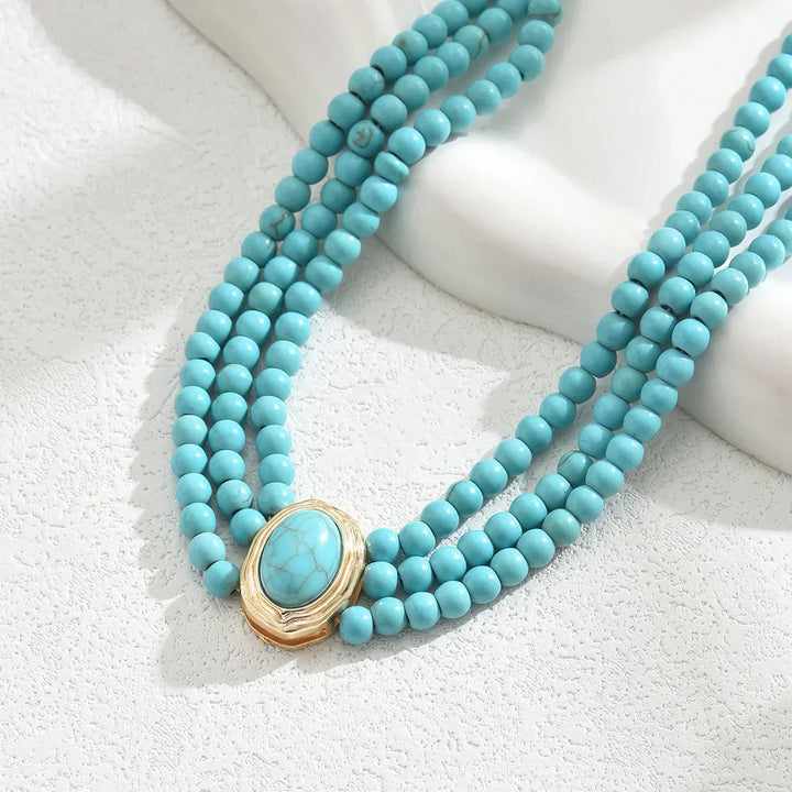 Collana Elegante Vintage con Perline Turchesi