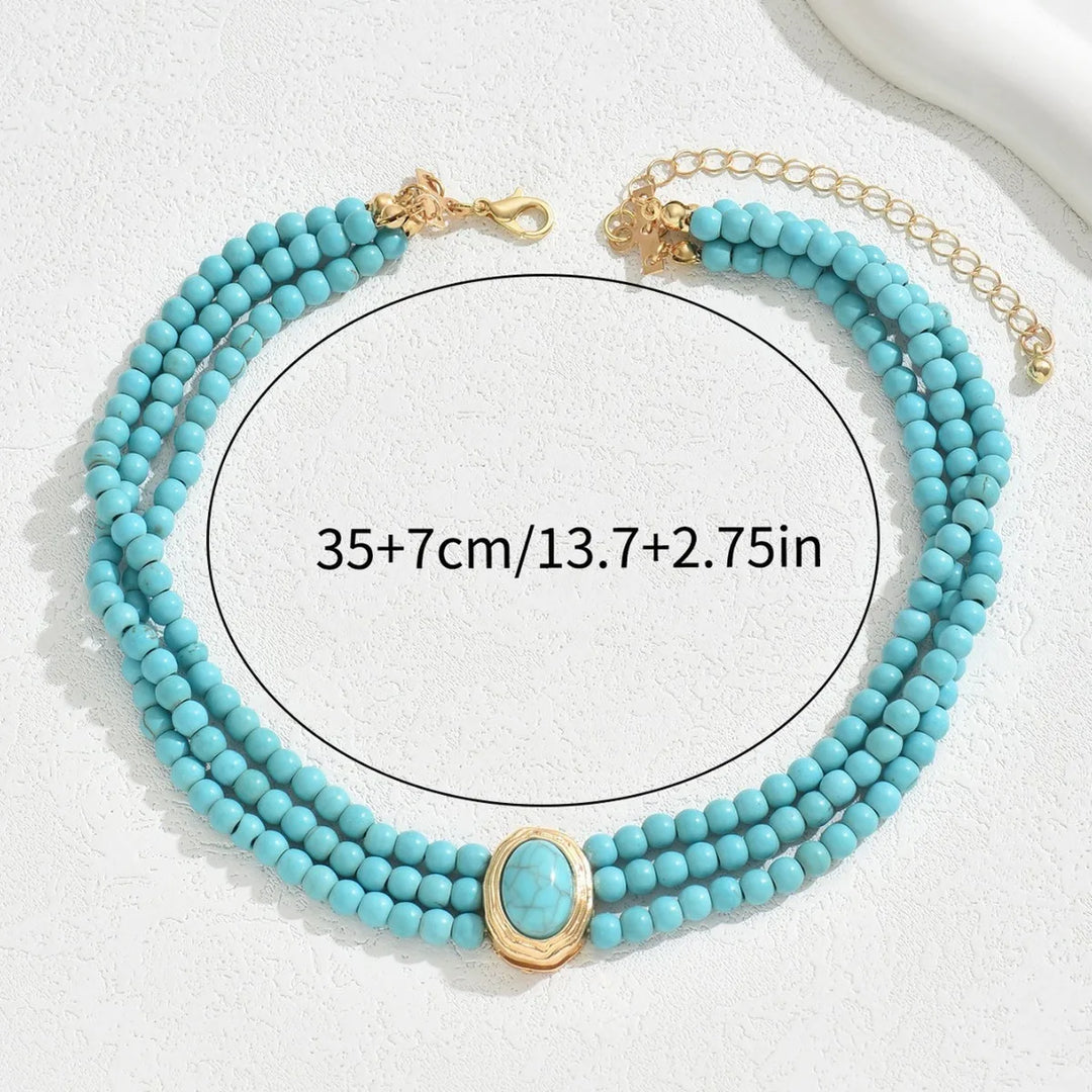 Collana Elegante Vintage con Perline Turchesi