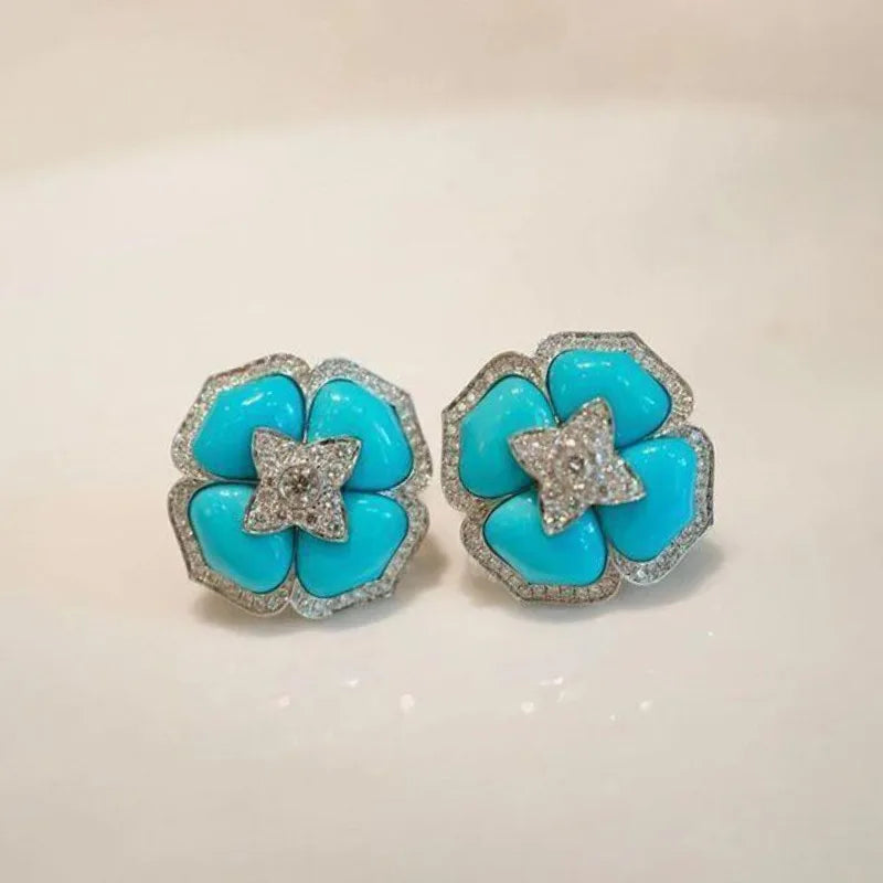 Orecchini Fiore Argento Turchese