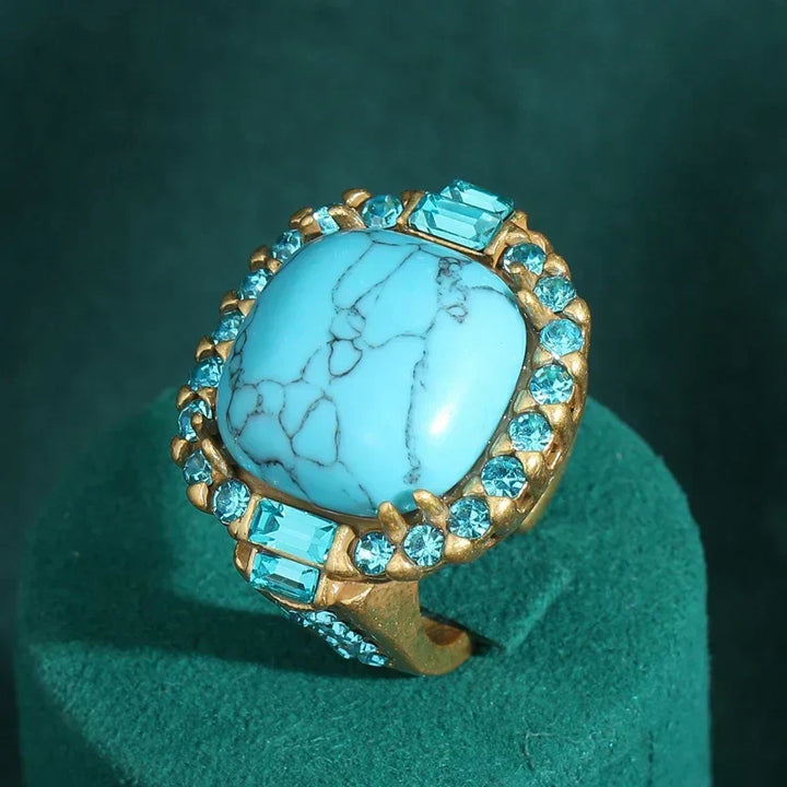 Anello Vintage Art Deco Turchese Oro