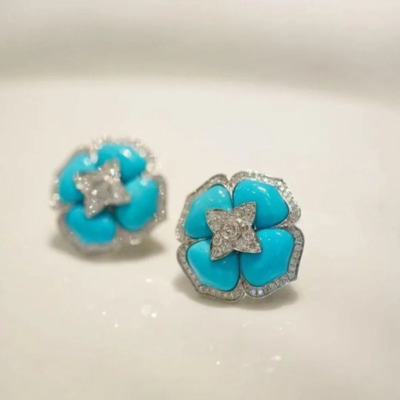 Orecchini Fiore Argento Turchese
