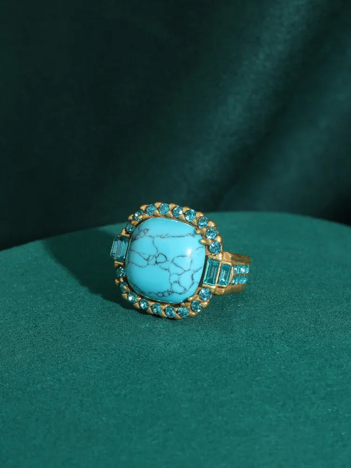 Anello Vintage Art Deco Turchese Oro