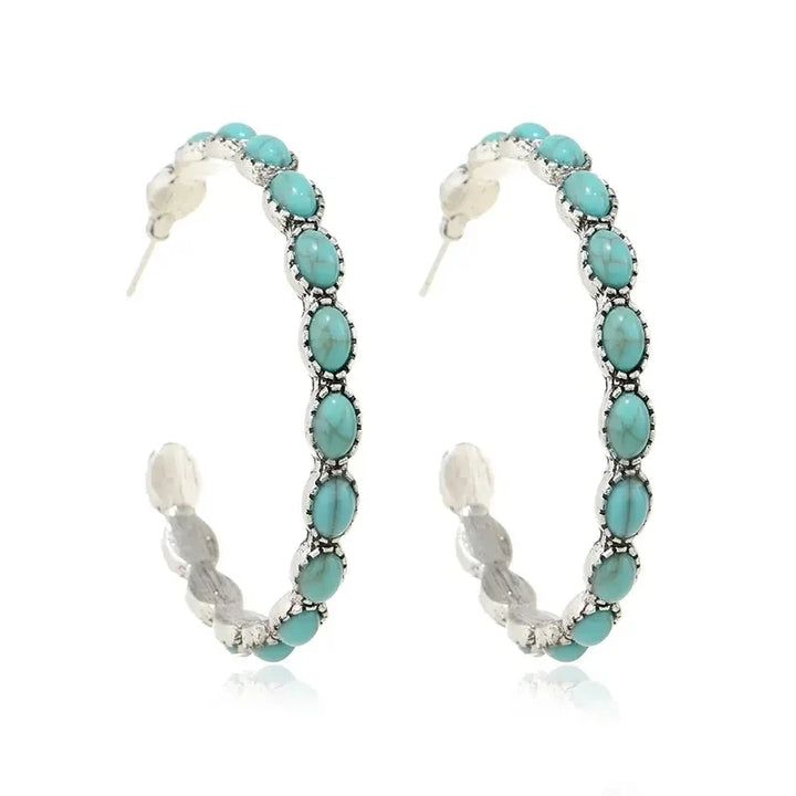 Vintage Bohemian Turquoise Circle Earrings