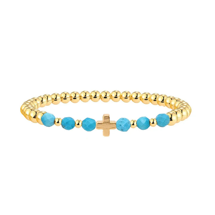 Bracciale con Charm a Croce in Perline Turchesi Vintage