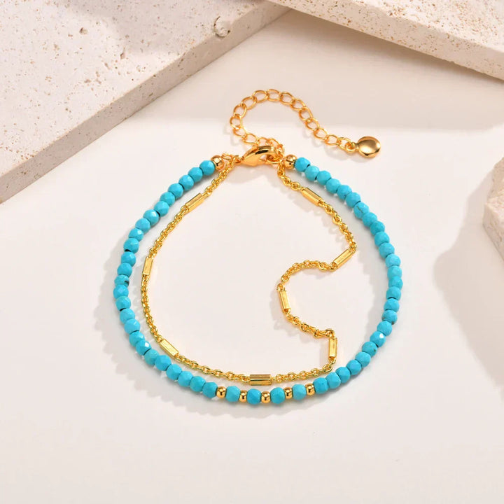 Bracciale in Oro Doppia Catena con Turchese