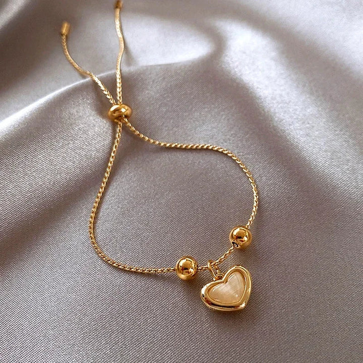 Bracciale Cuore in Opale Pesca Placcato Oro