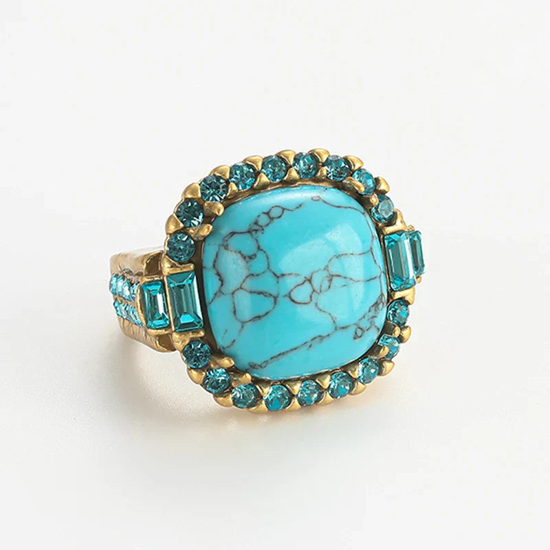 Anello Vintage Art Deco Turchese Oro