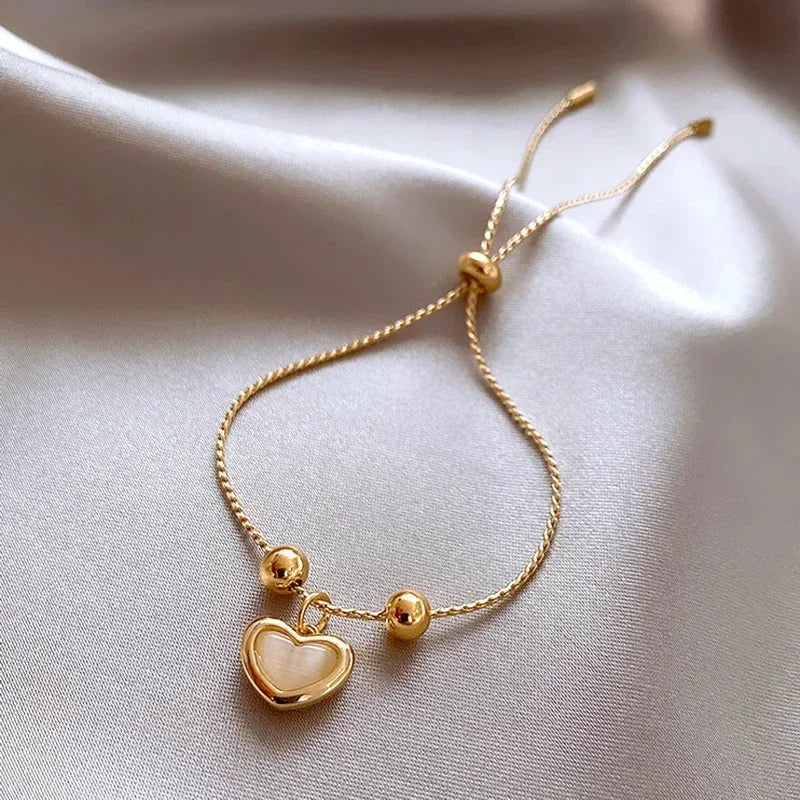 Bracciale Cuore in Opale Pesca Placcato Oro
