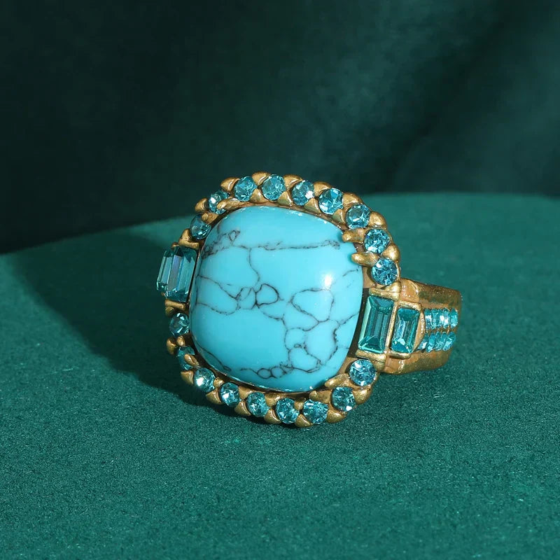 Anello Vintage Art Deco Turchese Oro