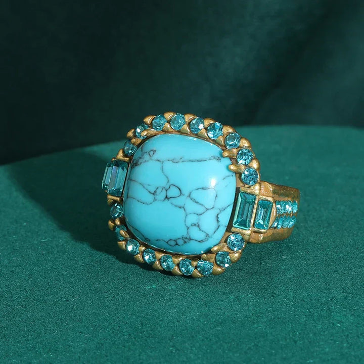 Anello Vintage Art Deco Turchese Oro