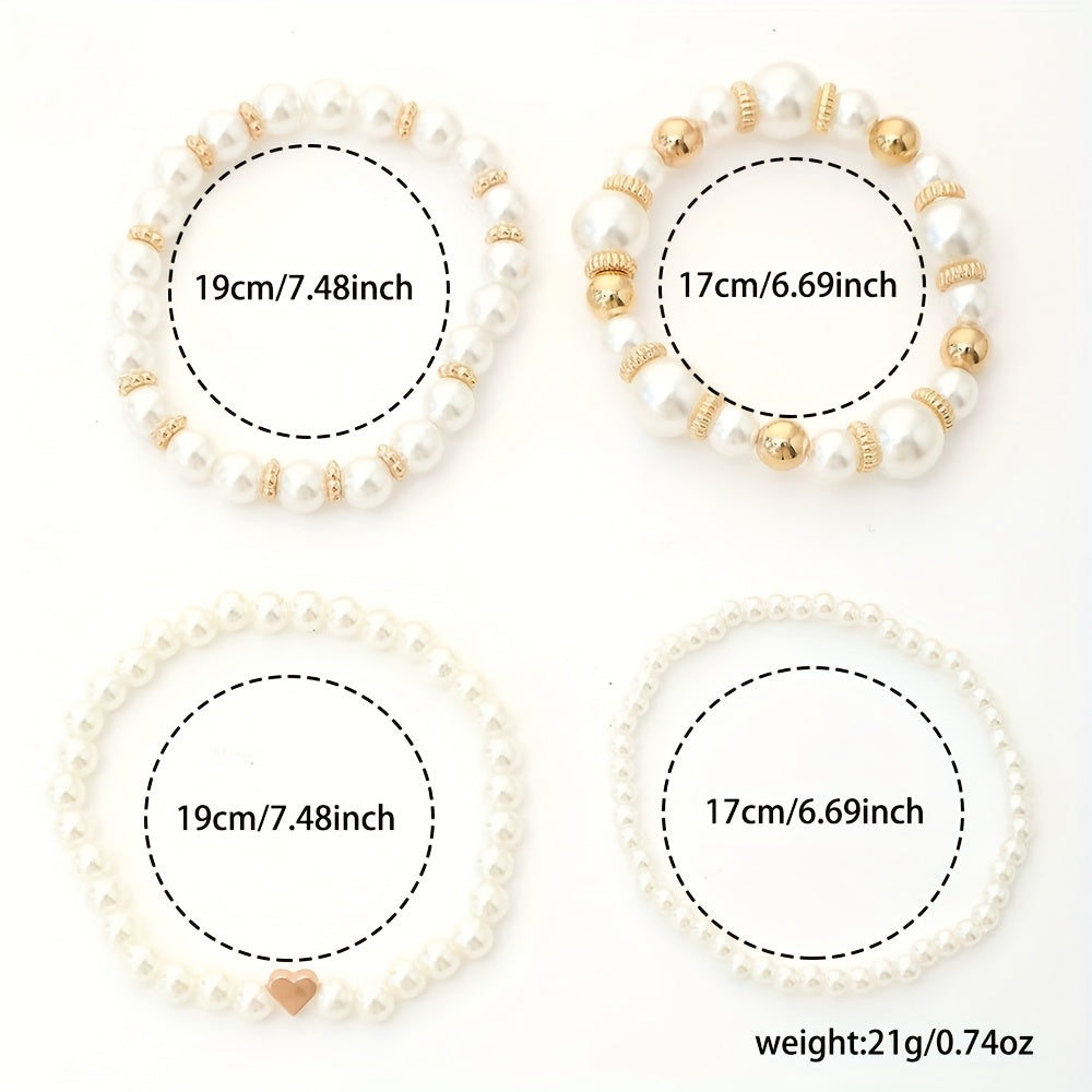 Set di bracciali eleganti a cuore con perle